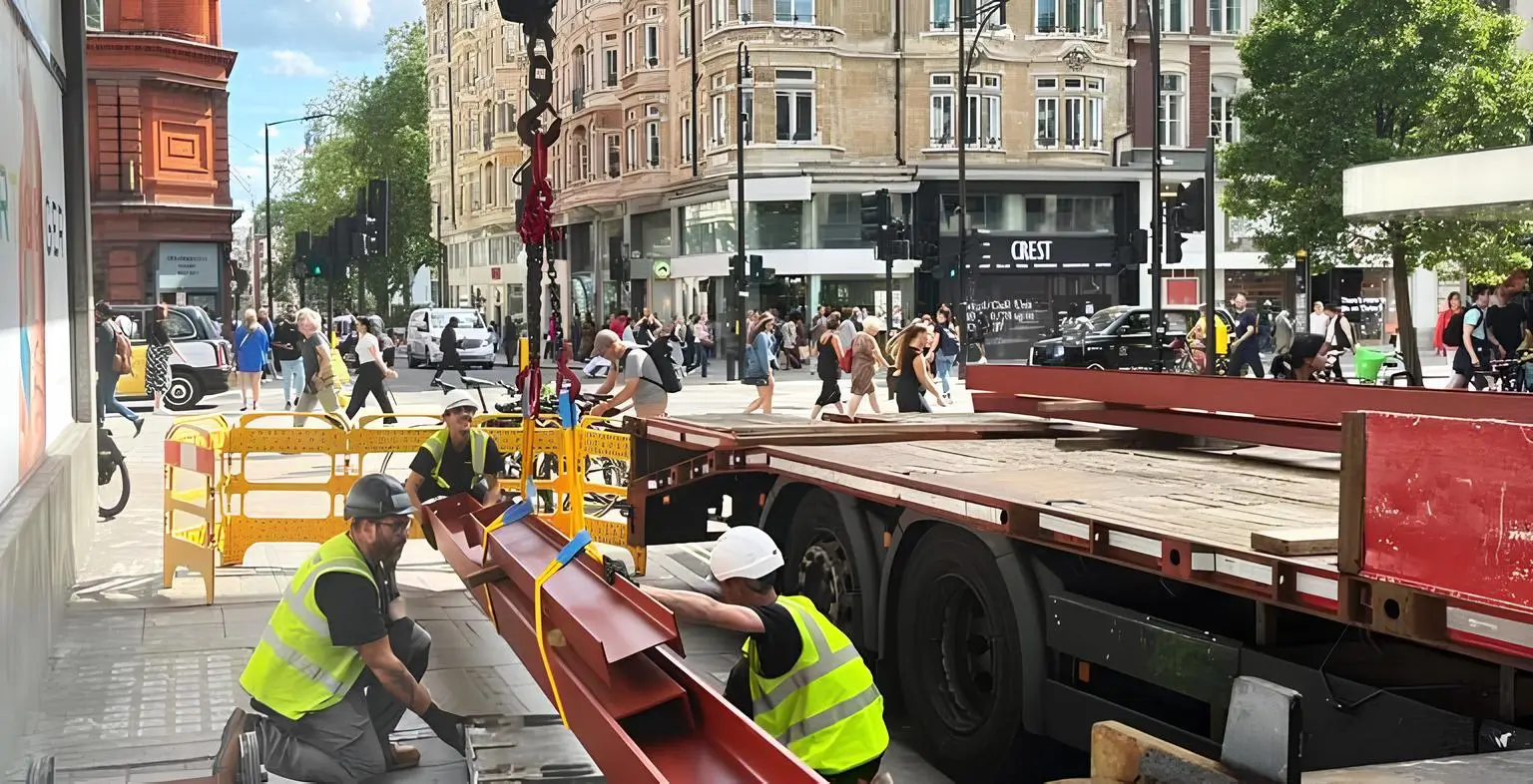 Shoma Crane Hire HIAB lifting steel on a commercial site